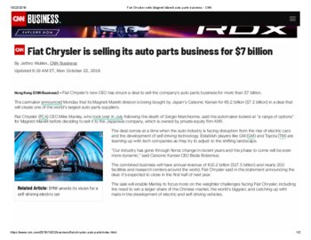 Fiat Chrylser sells Magneti Marelli auto parts business - CNN.pdf