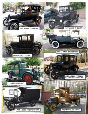 Paul's 20's cars
I have a small collection(16 at last count) of cars ranging from 1917 Touring Studebaker to 1967 Chevy Impala.  In between there are seven Model Ts.  All my cars are drivers and most are originals.  Some of my Model Ts were featured in HBO's Boardwalk Empire, hence my nickname...picturecarguy.    
